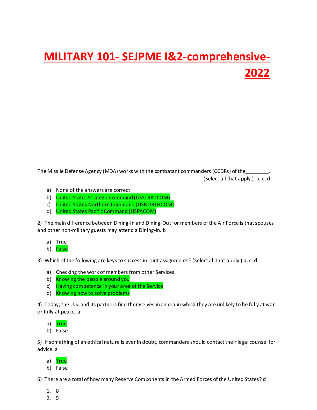 Preview image for MILITARY 101- SEJPME I&2-comprehensive-2022